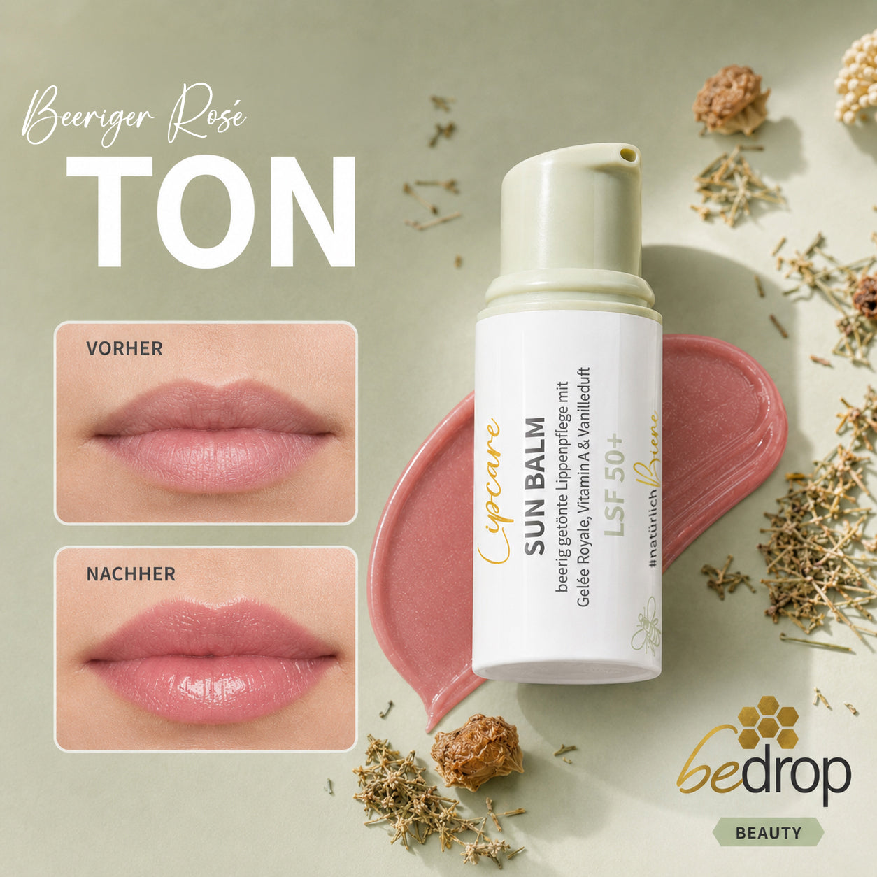 SUN BALM SPF 50+ - tinted lip balm with royal jelly & delicate vanilla fragrance