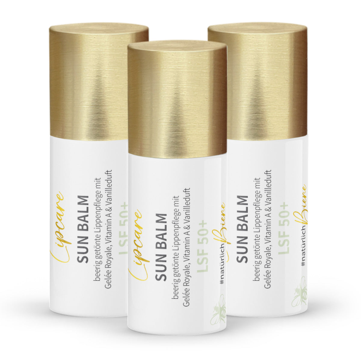 Value set: 3x Sun Balm SPF 50+ - tinted lip balm with royal jelly & delicate vanilla fragrance