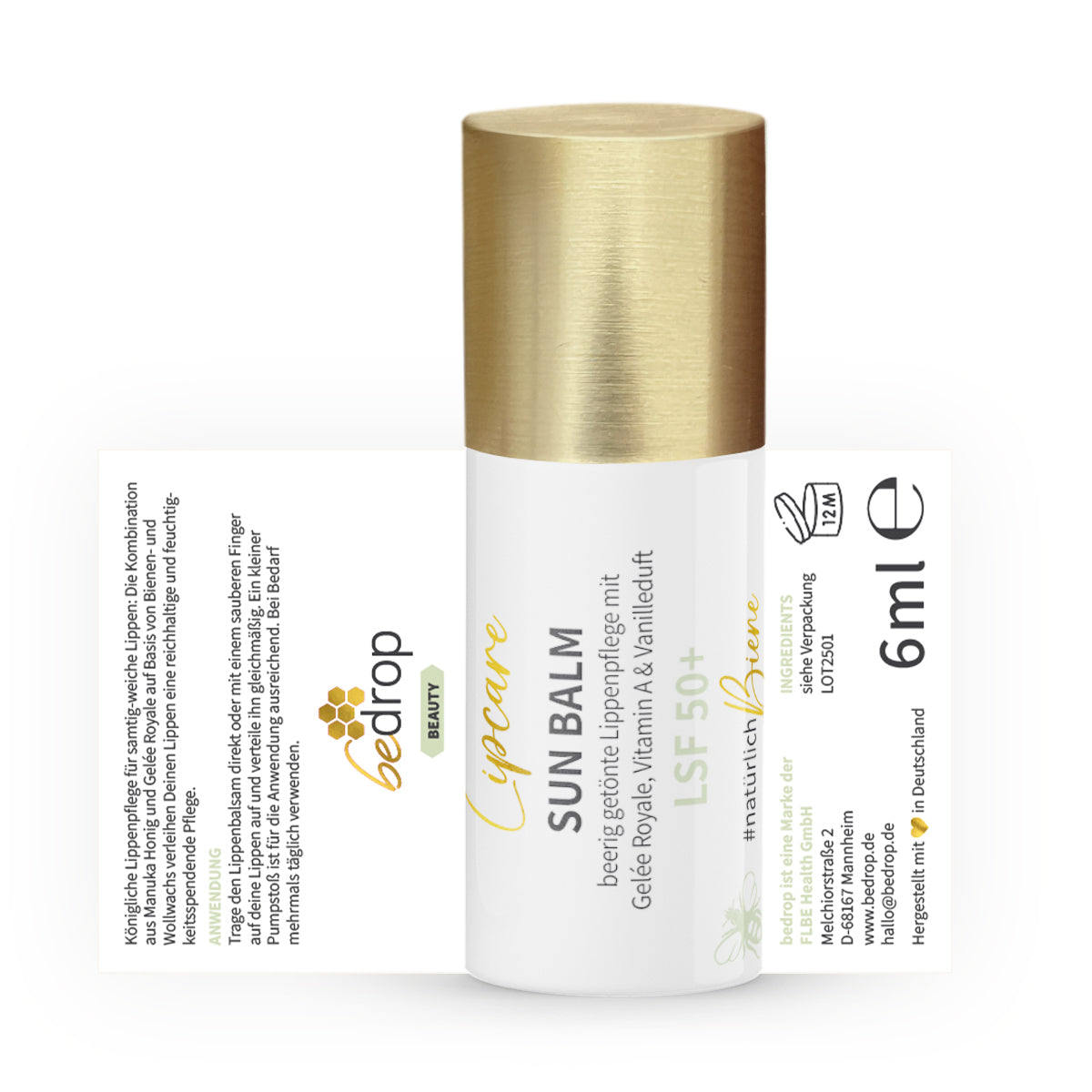 SUN BALM SPF 50+ - tinted lip balm with royal jelly & delicate vanilla fragrance
