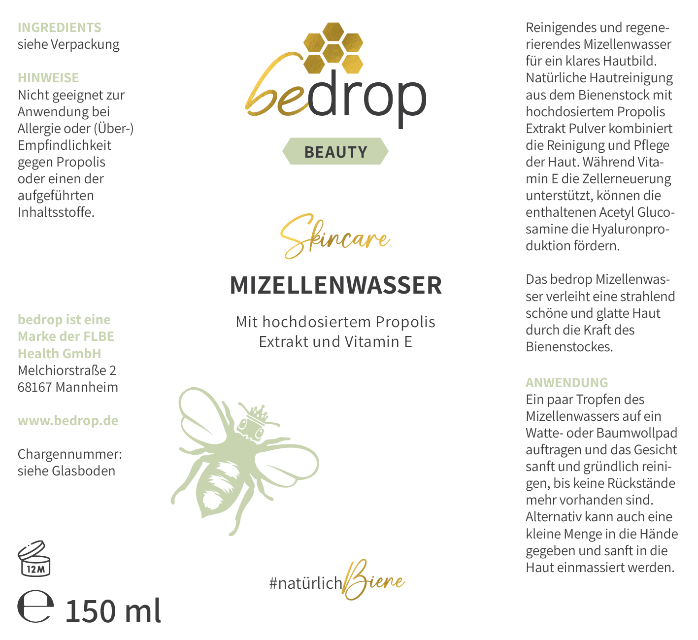 MICELL WATER / TONIC with high-quality propolis extract - 150ml