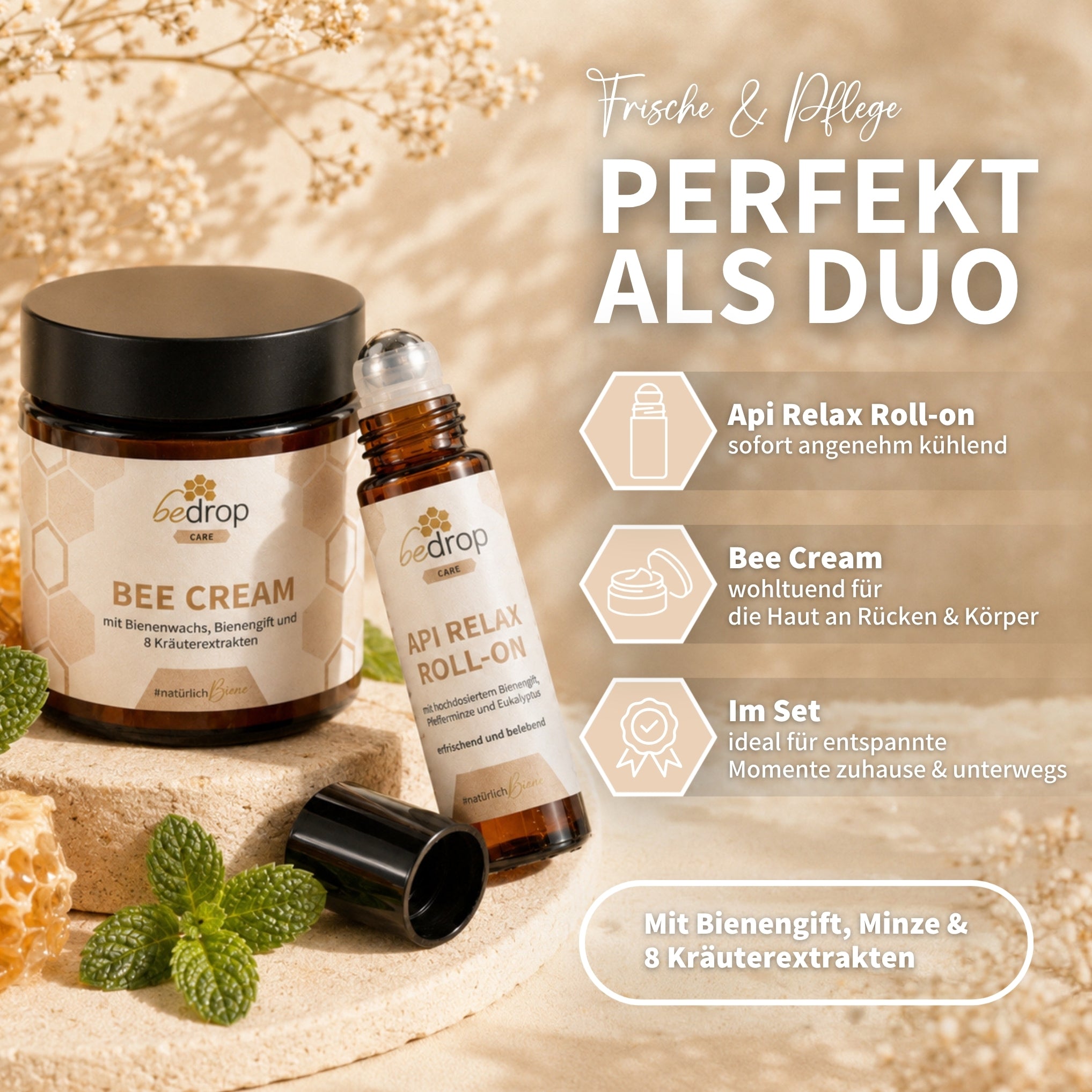 Bee Venom Relaxation Set: Bee Cream + Api Relax Roll-On for a cooling, relaxing sensation