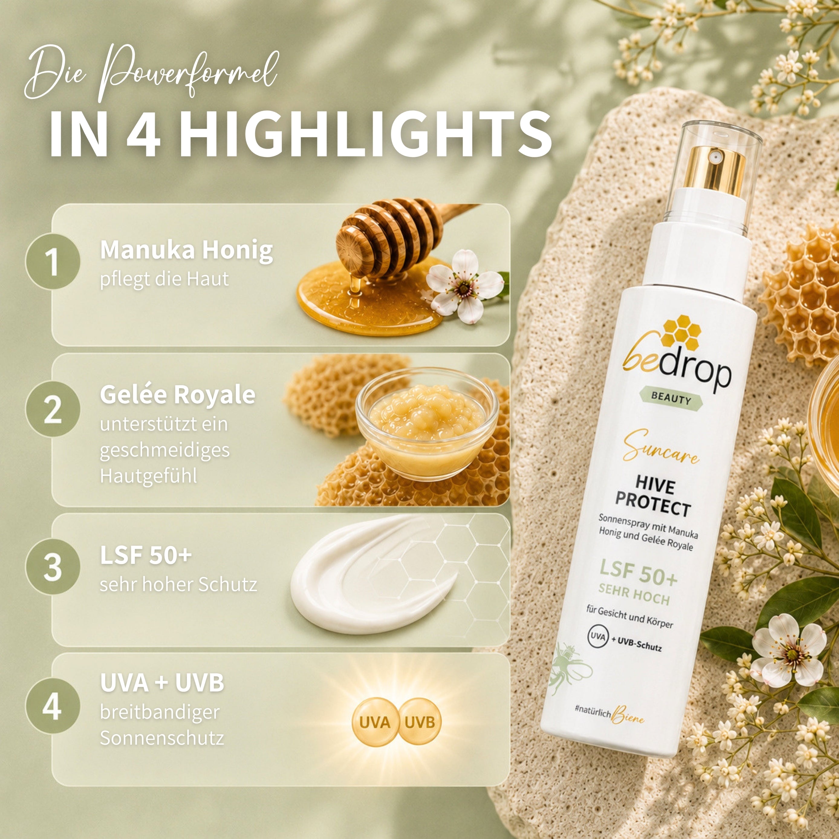 Value set: 3x HIVE PROTECT SPF 50+ - Sun spray with manuka honey and royal jelly - 200ml