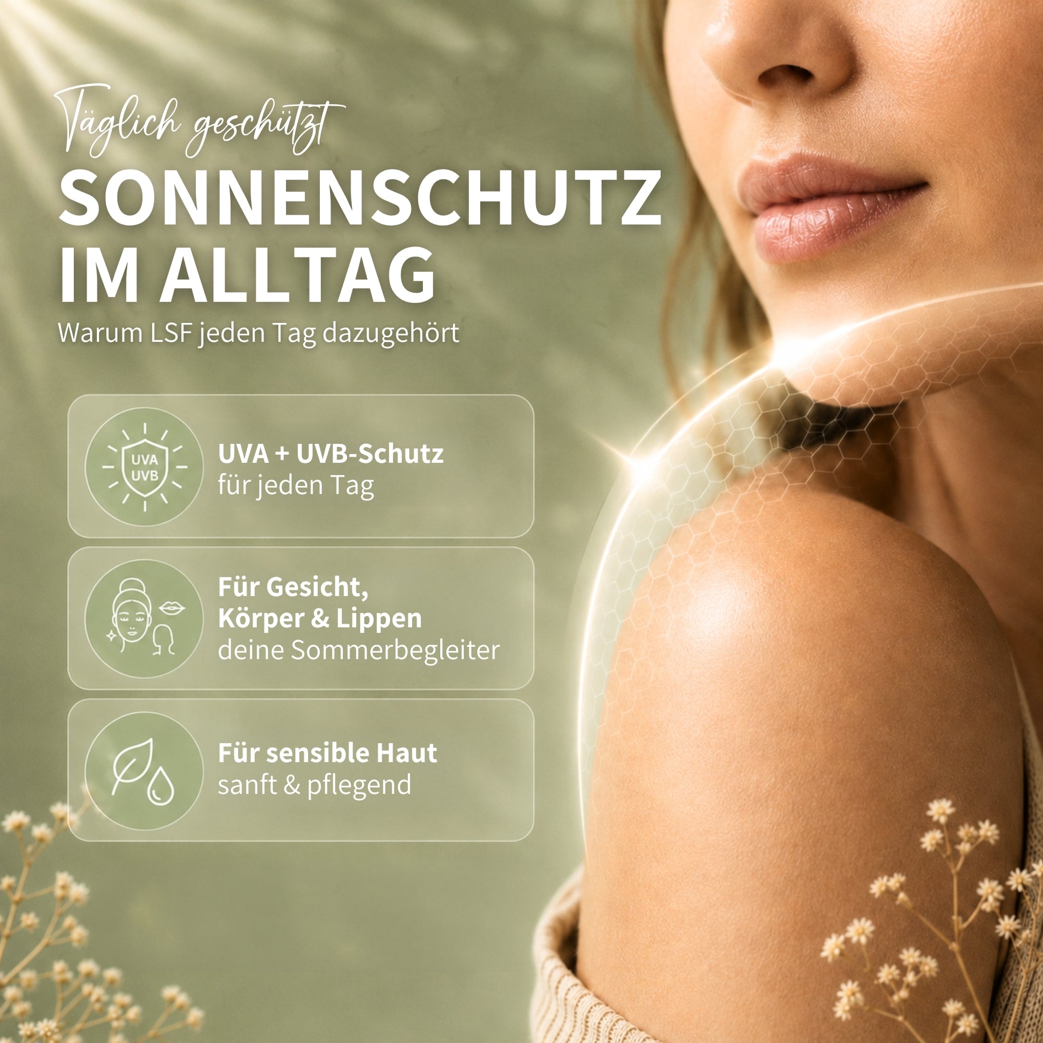 Sun Care Set: Sun Balm Lip Care, Hive Protect Face Cream/Sunscreen + Sun Spray & After-Sun, SPF 30 & SPF 50+