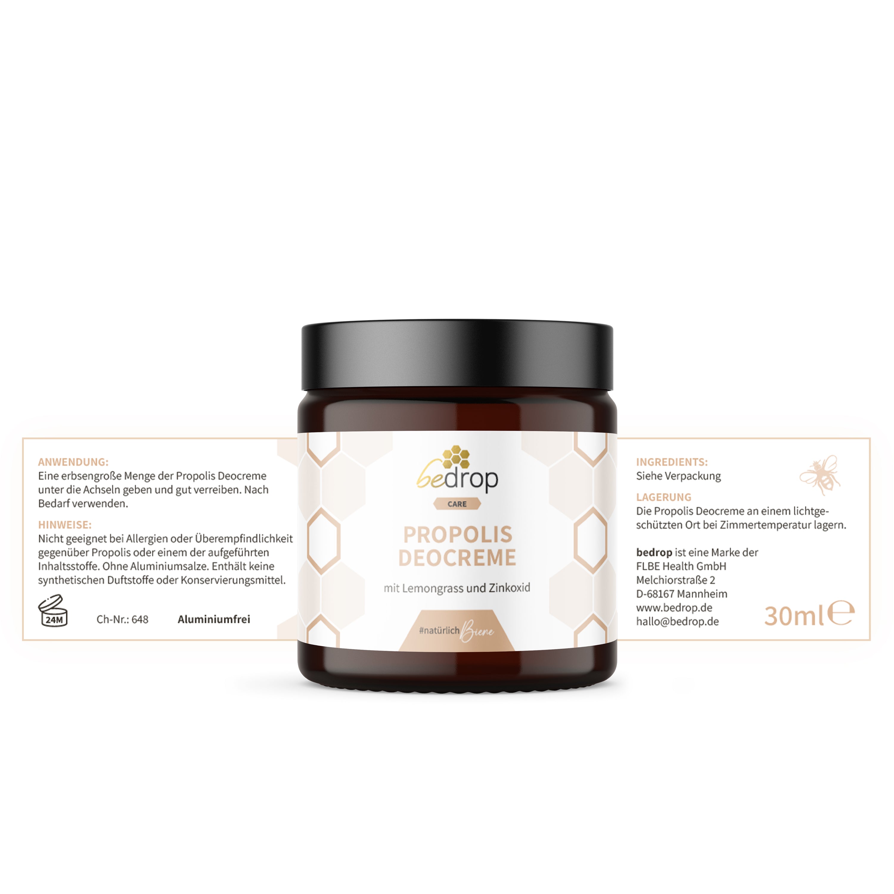 Propolis deodorant cream / solid deodorant with lemongrass - 30ml