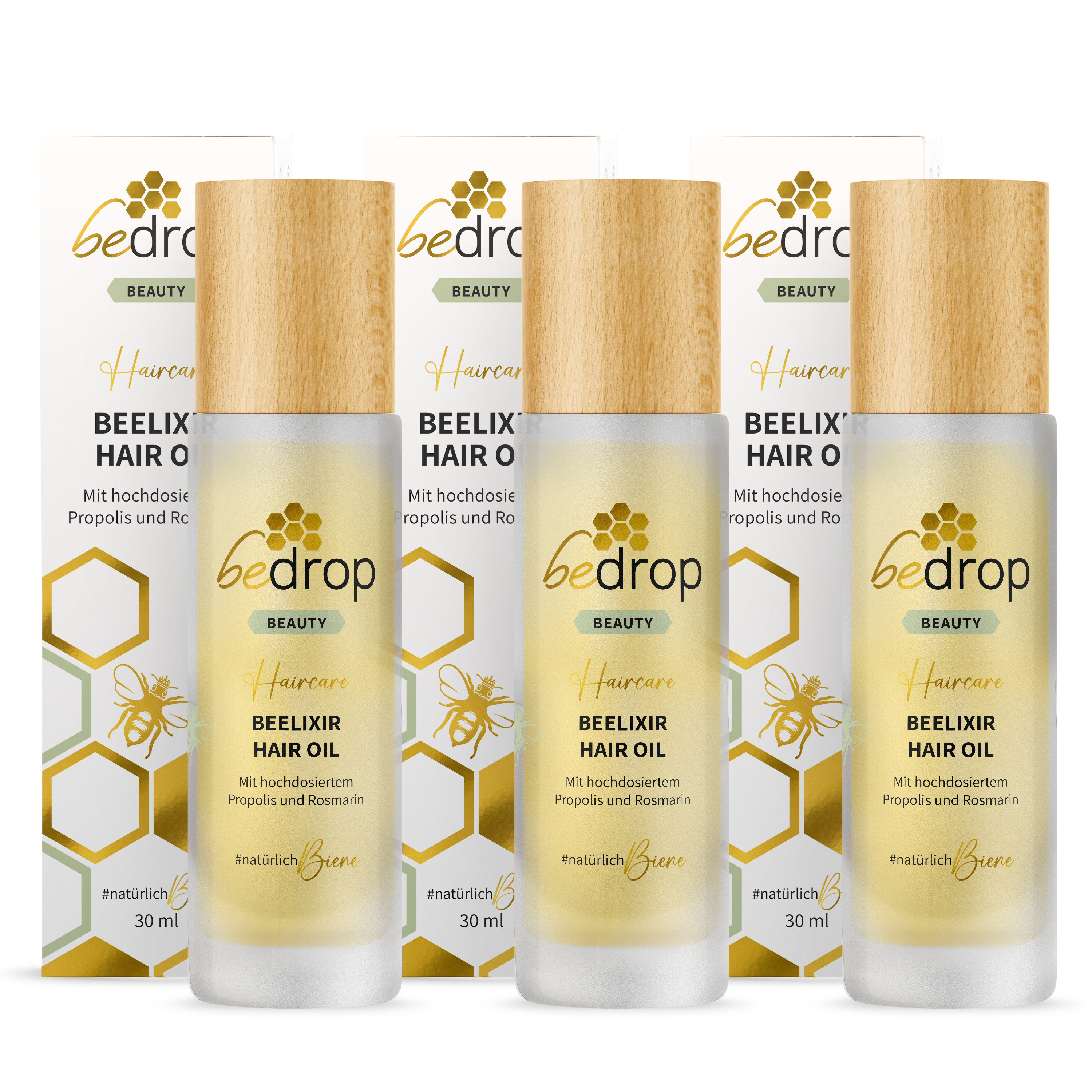 Value set: 3x BEELIXIR HAIR OIL / hair oil with manuka honey, propolis and rosemary extract - 30ml