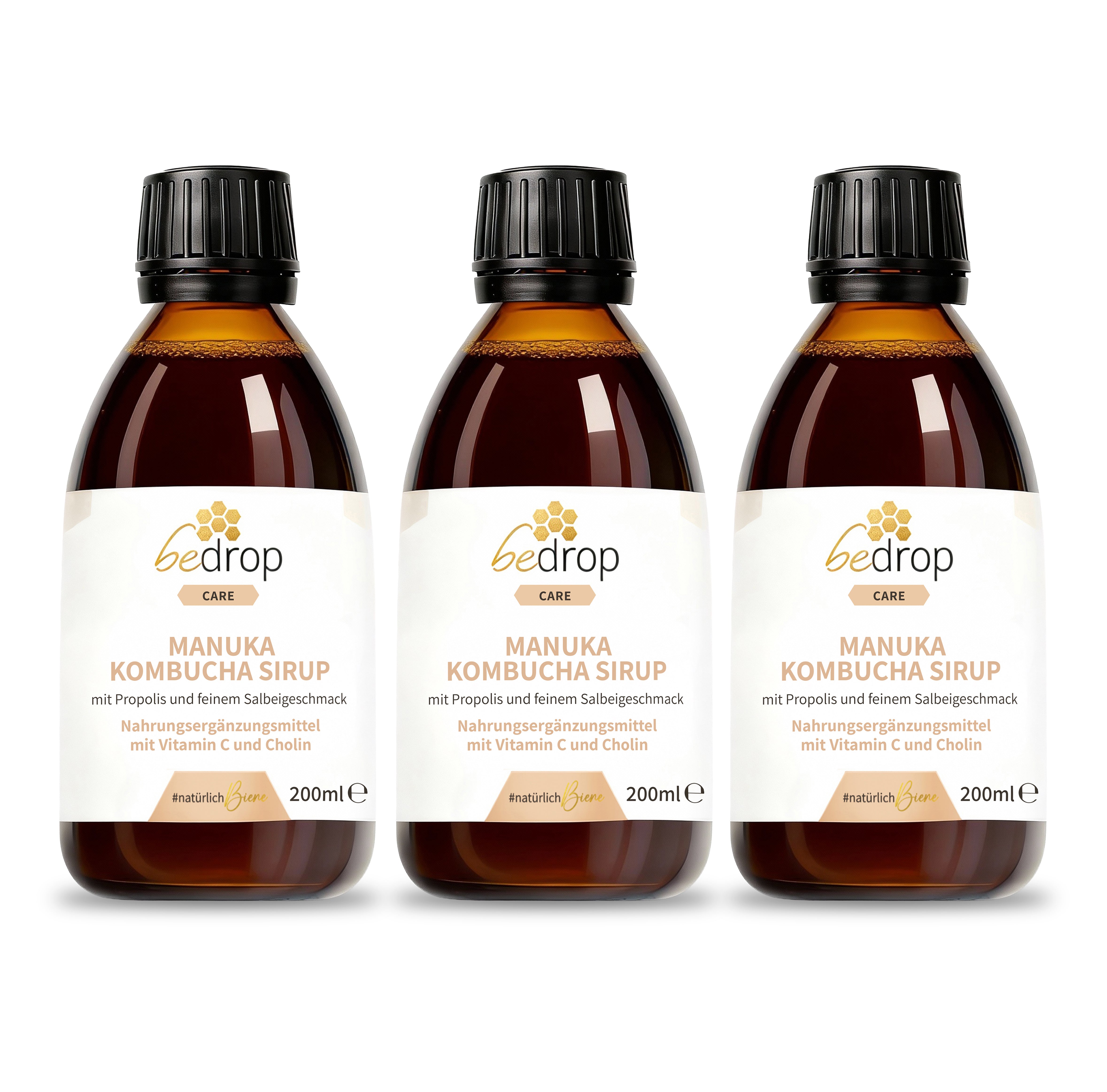 Value set: 3x Manuka Kombucha syrup with propolis & fine sage flavor - 3x 200ml