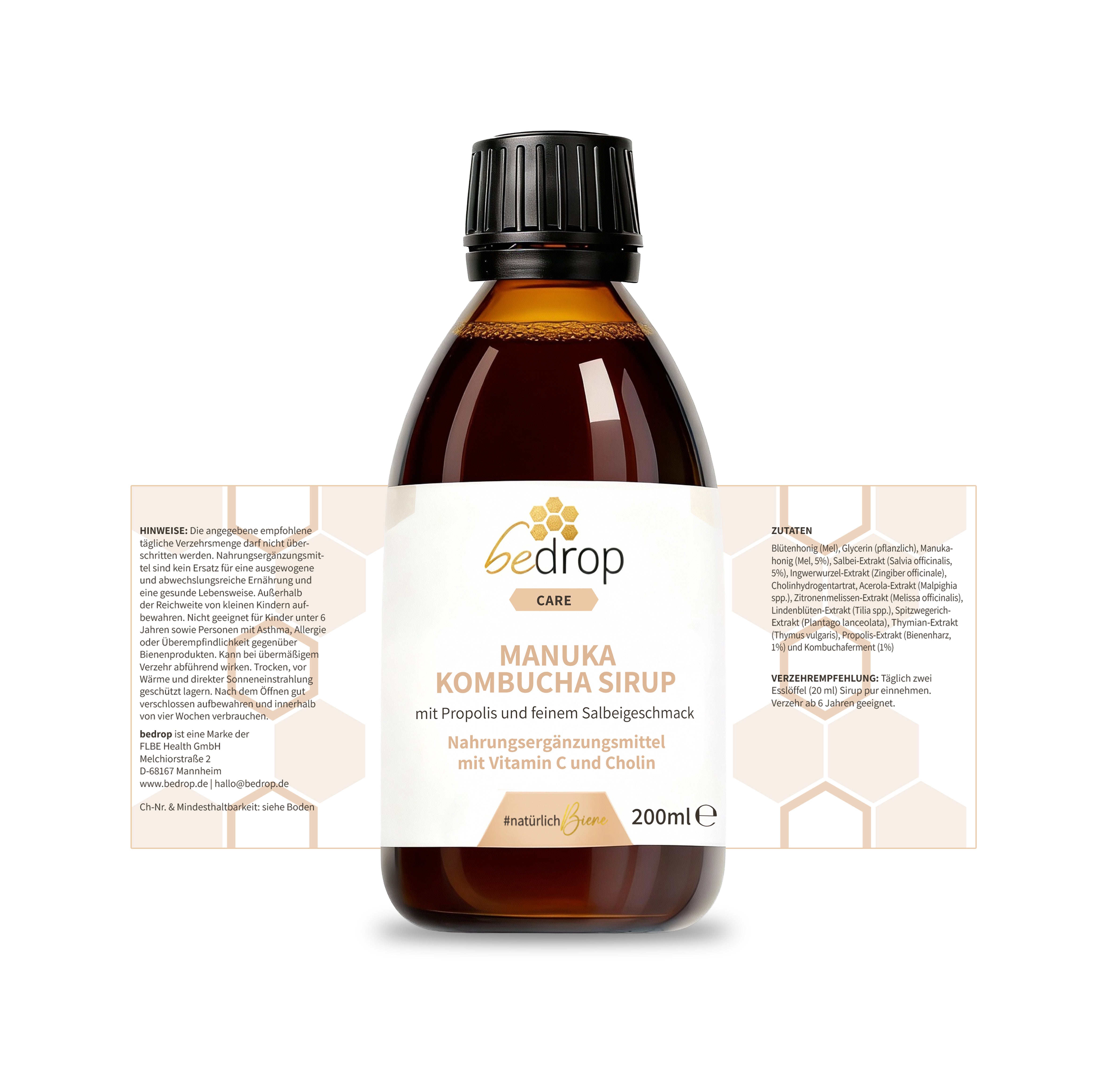 Value set: 3x Manuka Kombucha syrup with propolis & fine sage flavor - 3x 200ml