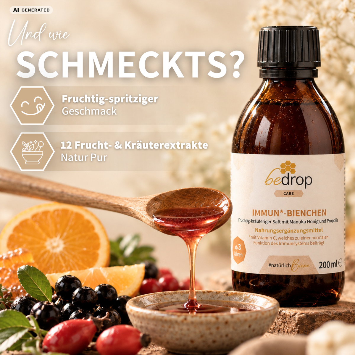 Value Pack: 3 IMMUN*-BIENCHEN - Fruity-herbal juice with Manuka honey and vitamin C from acerola / 200 ml