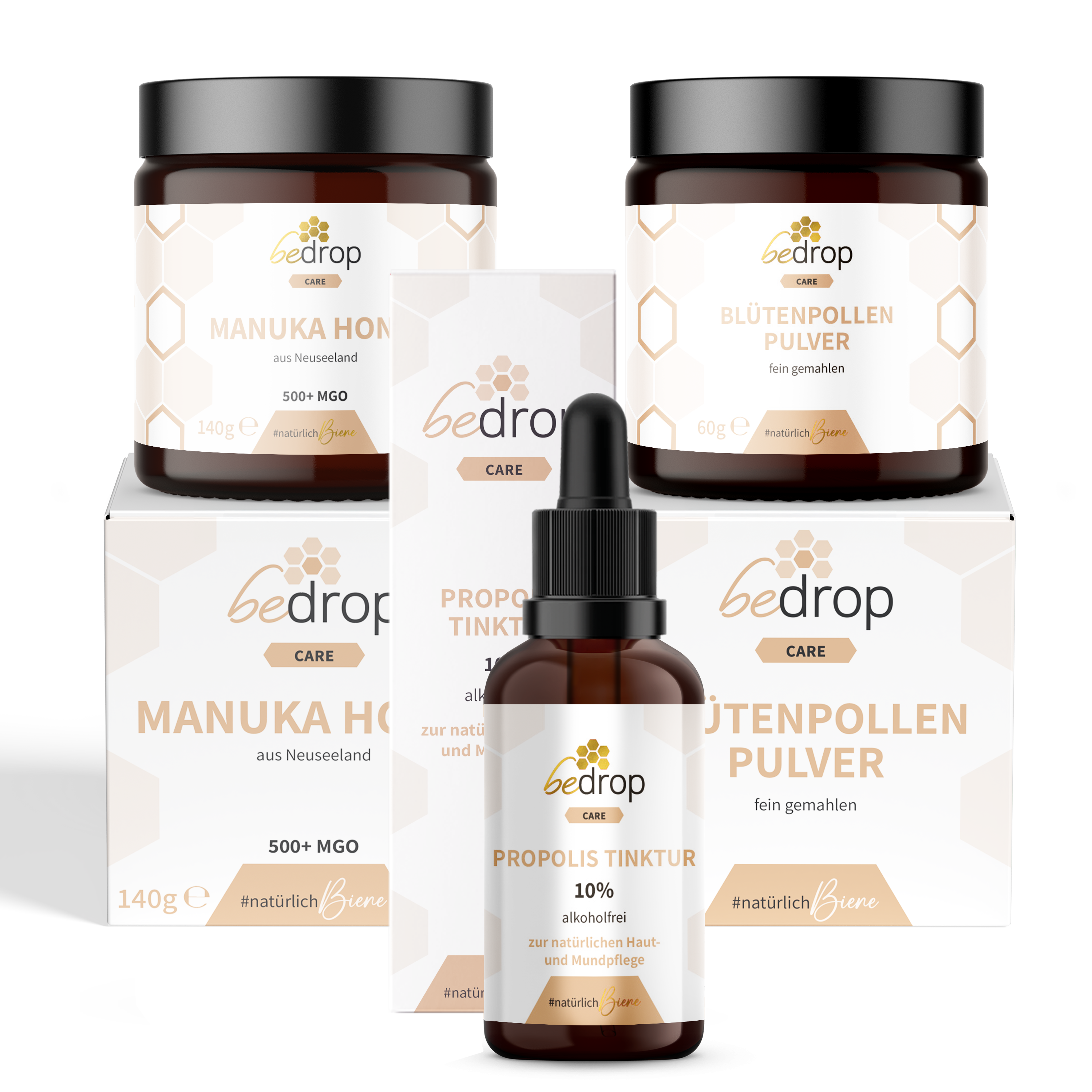 Bee's childhood set | flower pollen powder, propolis tincture alcohol-free 10% and manuka honey