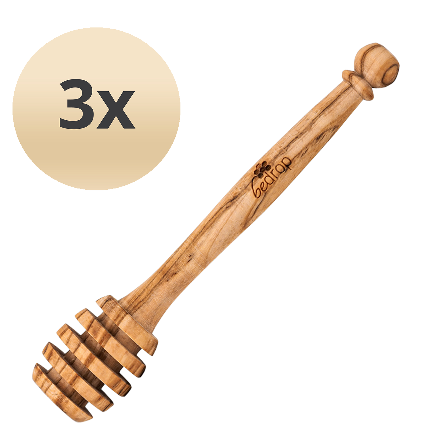Value set: 3x honey spoons made from real olive wood